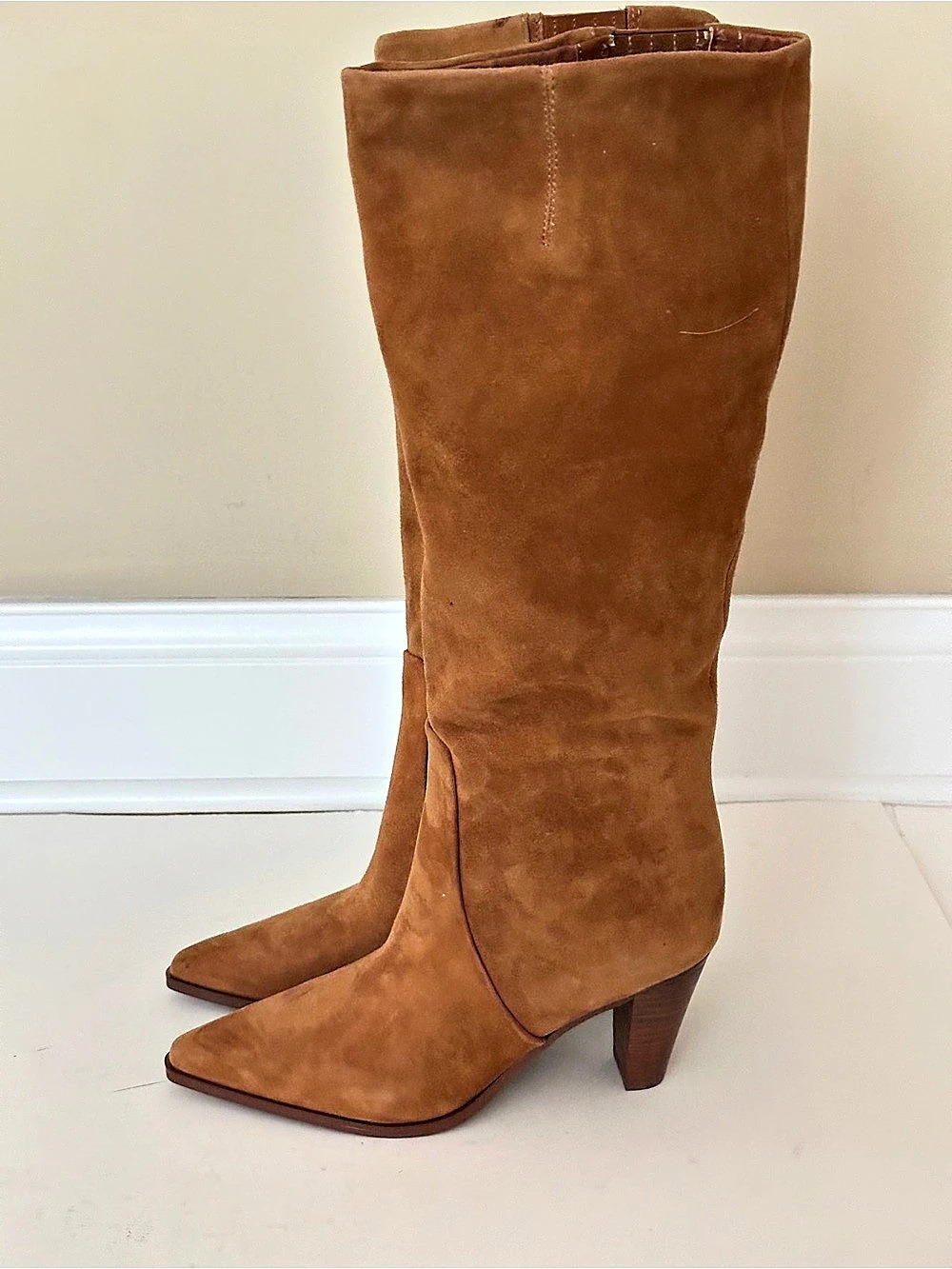 NEW Franco Sarto Jaycen Saddle Brown Suede Knee High Heeled Boots Sz 7M